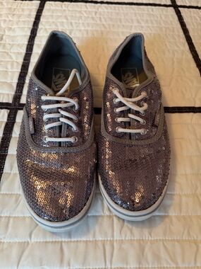 Vans Sequin Low-Top Sneakers in Metallic Silver/Gray